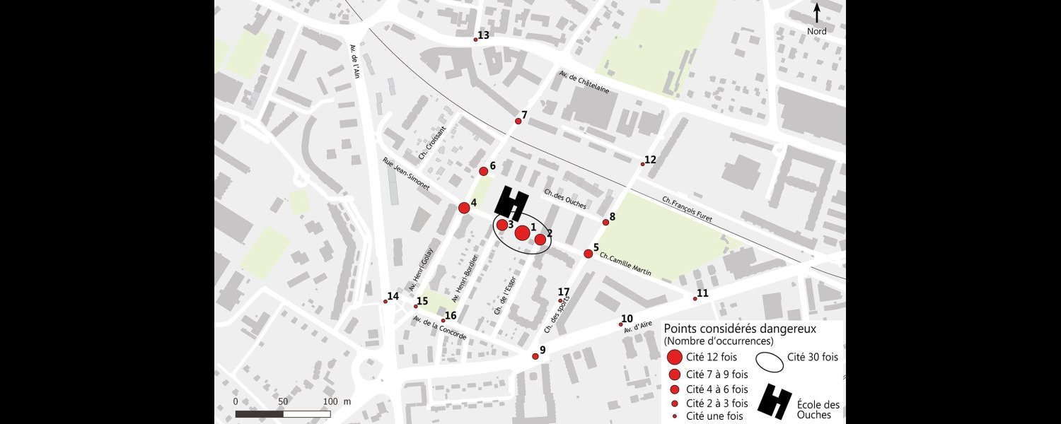 Carte des secteurs considérés dangereux par les parents